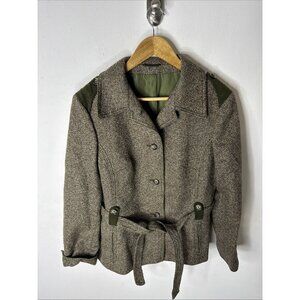 Vintage Lindner Women M Tweed Wool Jacket Green Suede Trim Equestrian 70s German